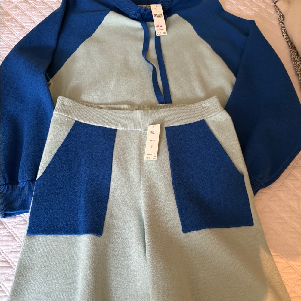 Anthropologie Blue and Light Green Hoodie and Shorts Set NWT